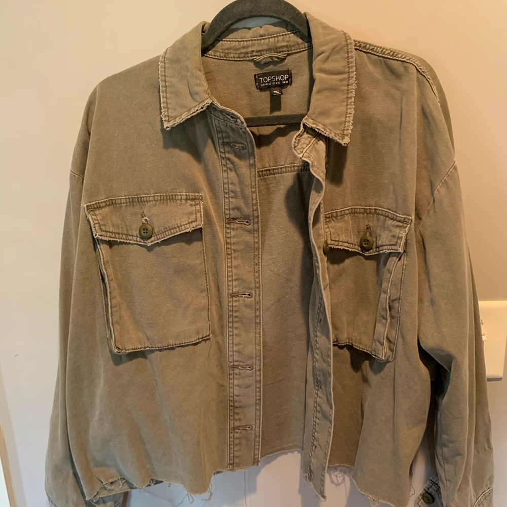 Topshop Army Green Cut Off Frayed Jacket